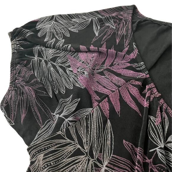 YUMMY PLUS SCOOP NECK MIDI A-LINE WAIST DRESS, WOMENS, 2X, BLACK W/PURPLE FLORAL - Picture 8 of 10